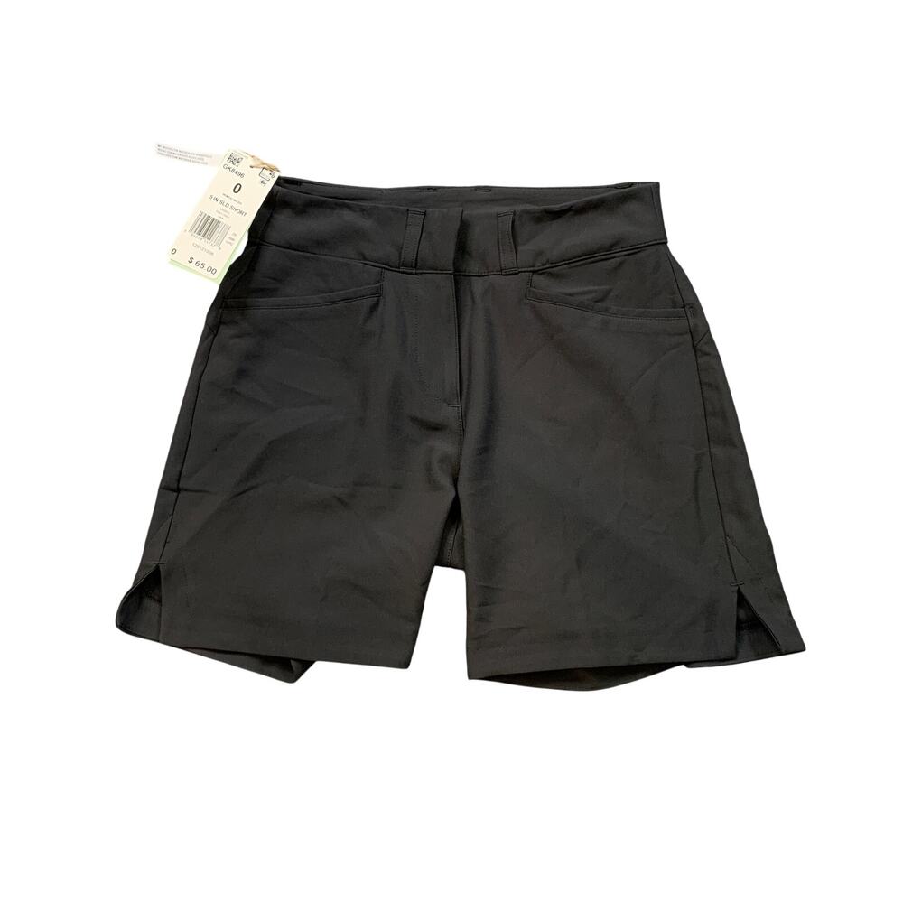 Adidas Shorts Women 0 Black Solid Golf Primegreen Twill Side Slit Hem Flat Front
